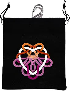 Runic Endless Heart Hip-Clip dice bag in heavy cotton with a drawstring top and S-clip carabiner