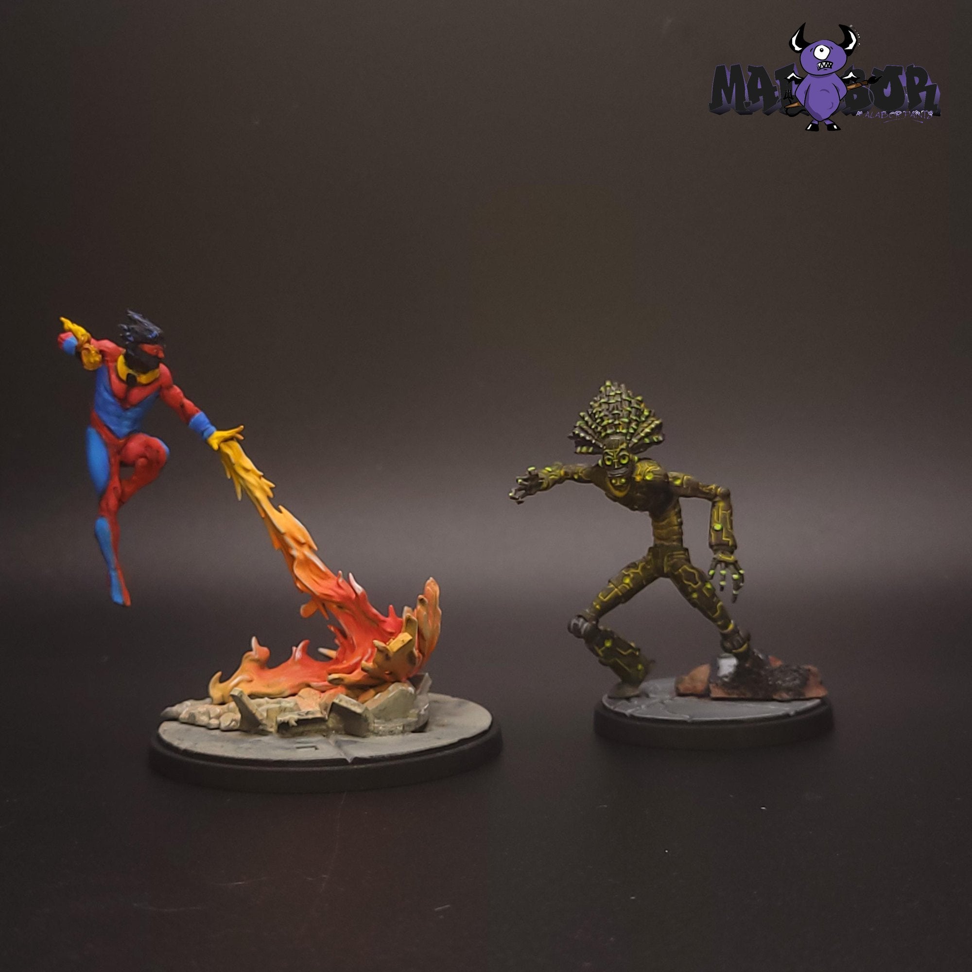 Fully painted Marvel Crisis Protocol: Sunspot & Warlock by Malabor Paints