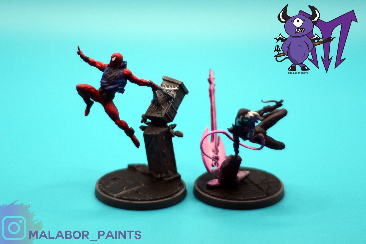 Fully painted Marvel Crisis Protocol: Gwenom & Scarlet Spider by Malabor Paints