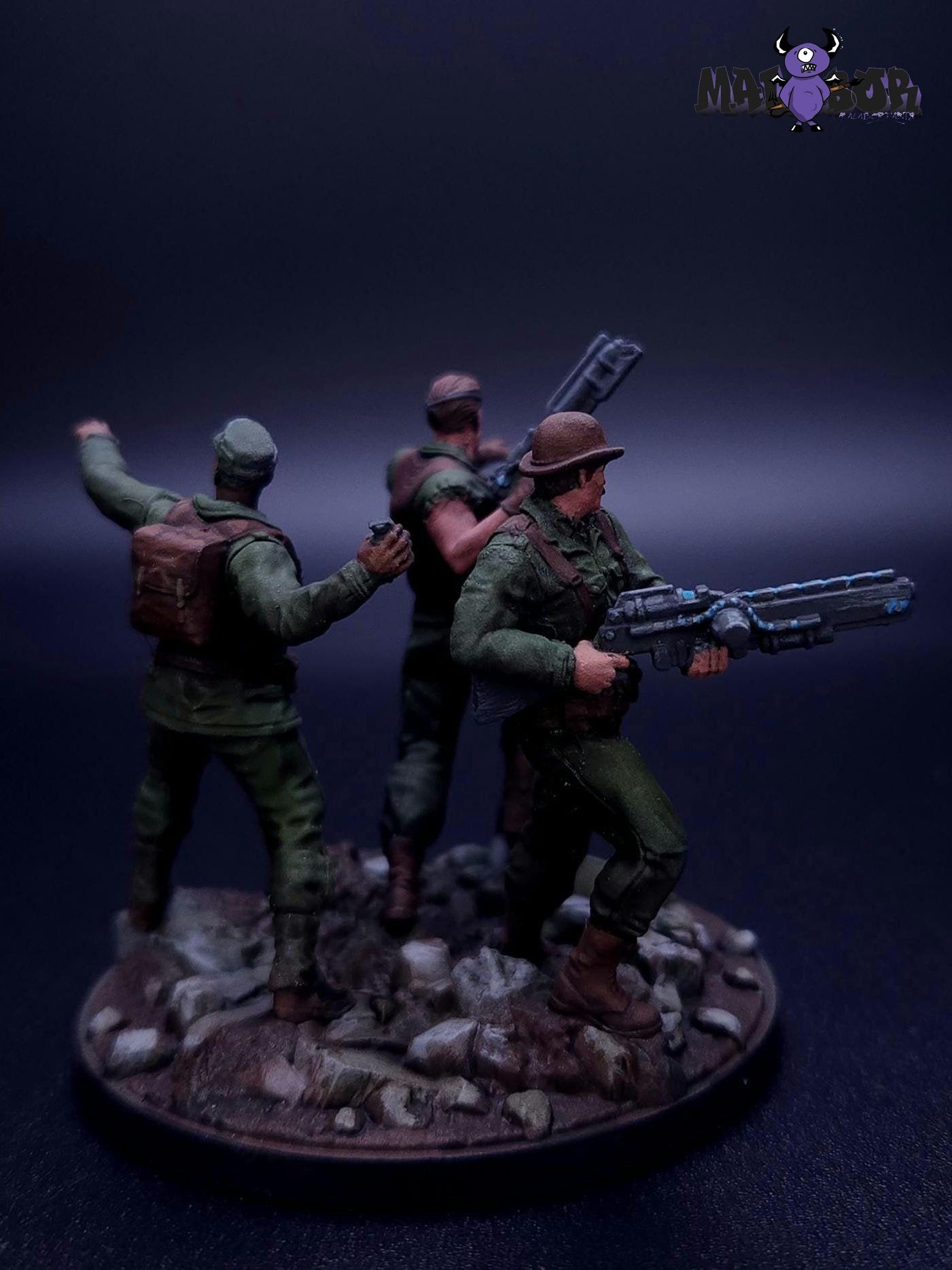 Fully painted Marvel Crisis Protocol: Nick Fury, Sr. & Howling Commandos by Malabor Paints