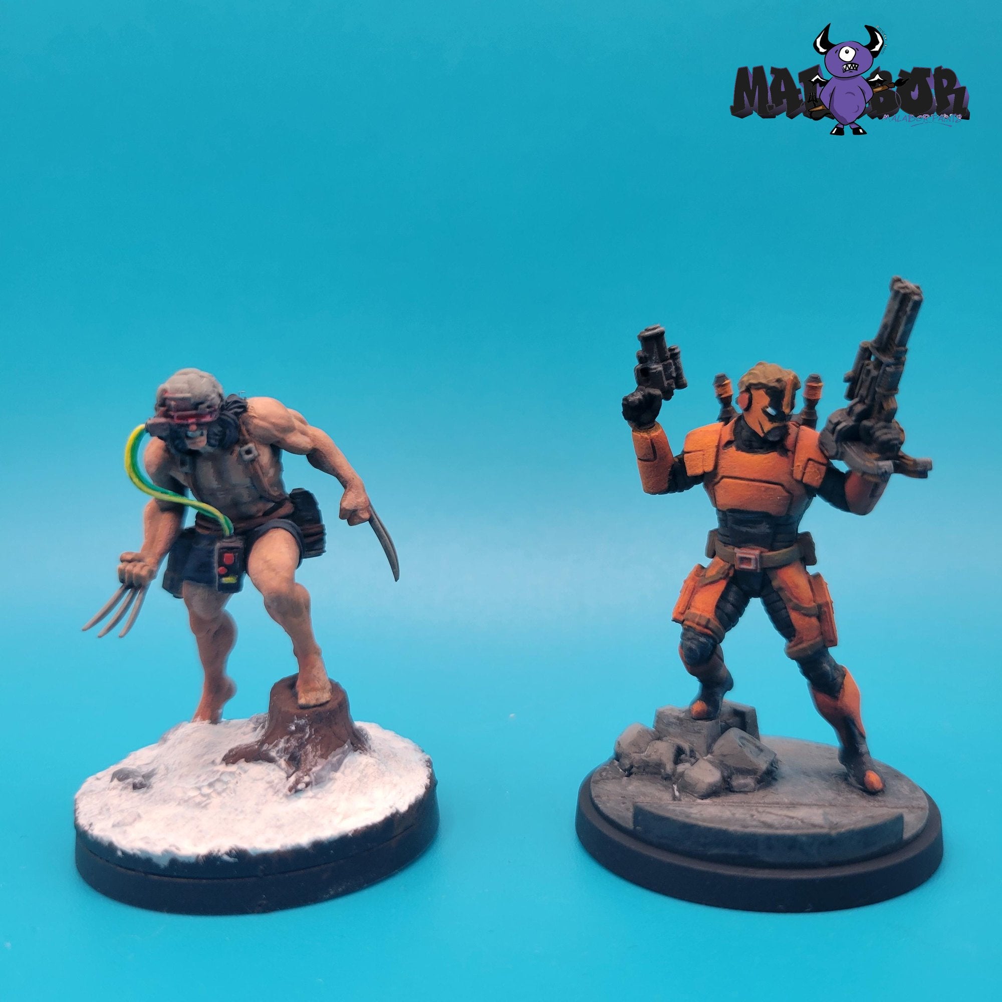 Fully painted Marvel Crisis Protocol: Weapon X &amp; Maverick by Malabor Paints