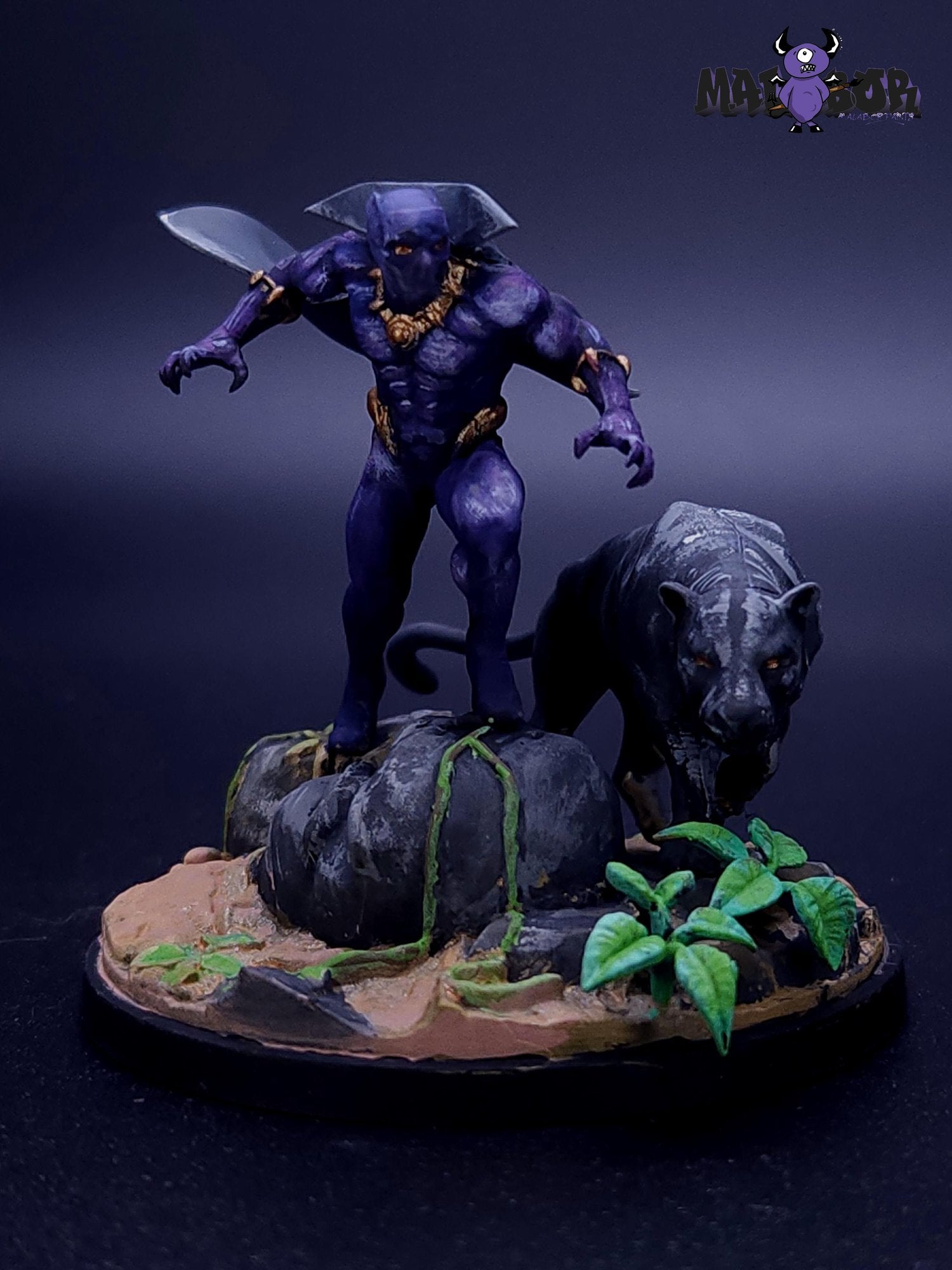 Fully painted Marvel Crisis Protocol: Black Panther, Chosen of Bast &amp; Namor, the Sub-Mariner by Malabor Paints