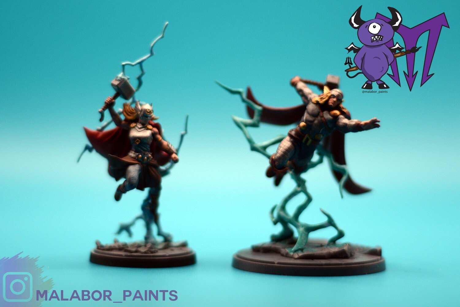 Fully painted Marvel Crisis Protocol: Mighty Thor, Lady Sif, Thor, Hero of Midgard &amp; Loki, Prince of Lies by Malabor Paints