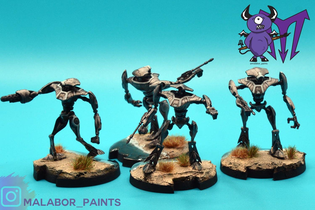 Fully painted Star Wars Legion: Aqua Droid Unit Expansion by Malabor Paints